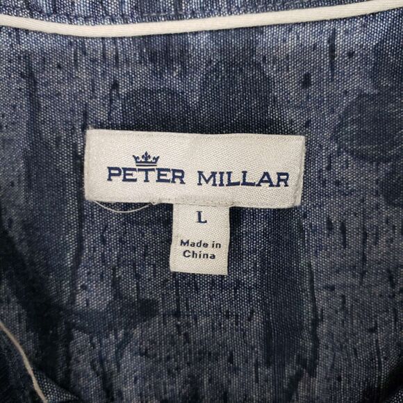 Peter Millar Sea Lore Chambray Hawaiian Shirt Mens Large Blue Tropical Stretch - Picture 4 of 8